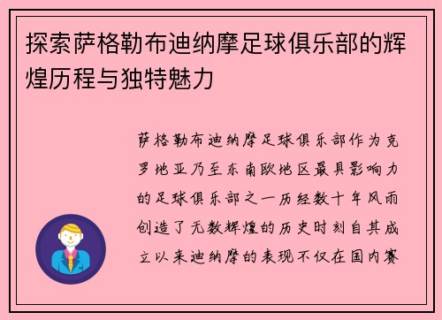 探索萨格勒布迪纳摩足球俱乐部的辉煌历程与独特魅力